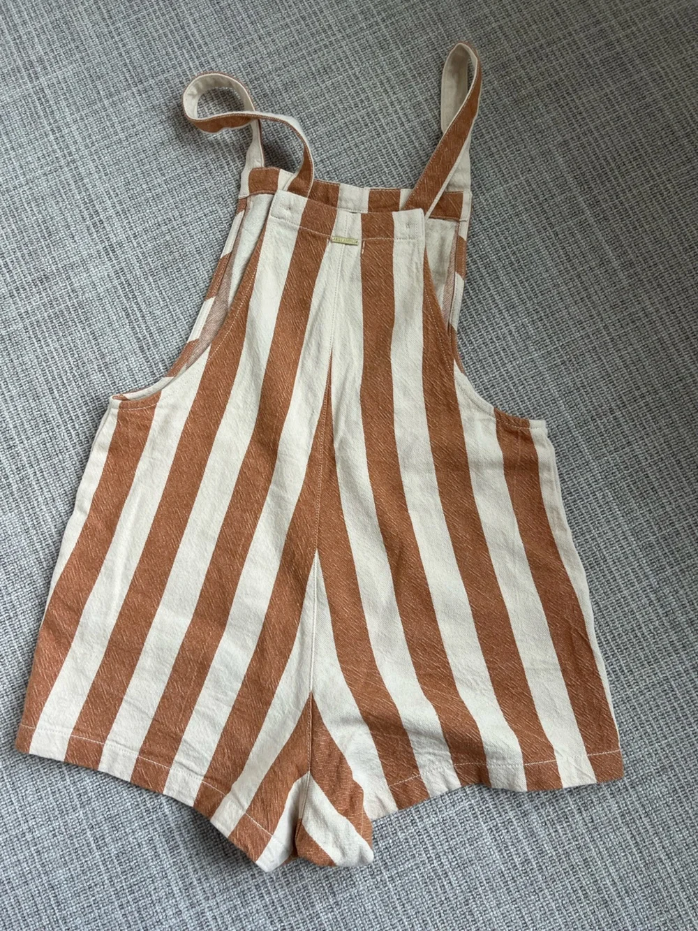 Striped Tan and Cream Short Overalls